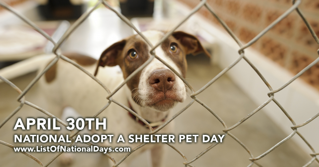 NATIONAL ADOPT A SHELTER PET DAY APRIL 30TH