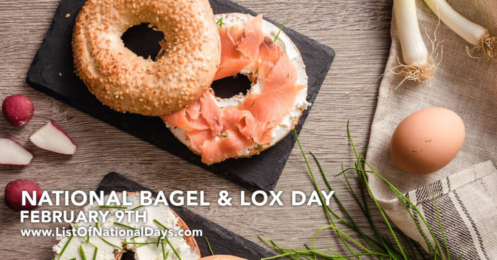 A top view of Bagel and Lox on a wooden table.