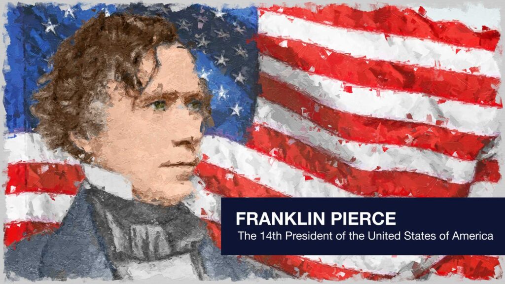 President Franklin Pierce in front of the stars and stripes.