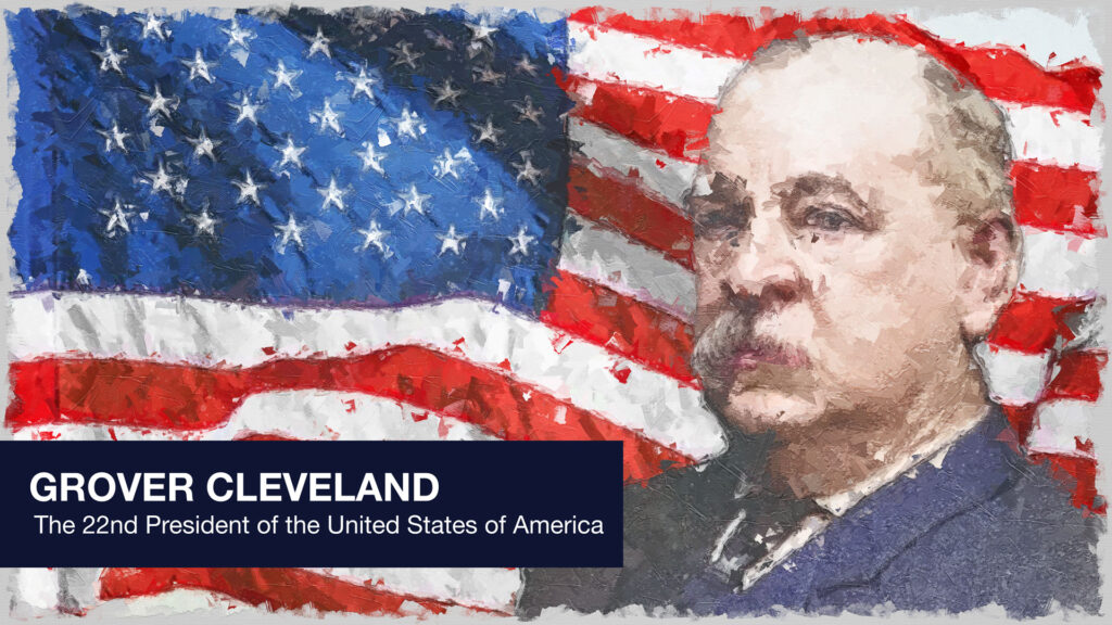 President Grover Cleveland in front of the stars and stripes.
