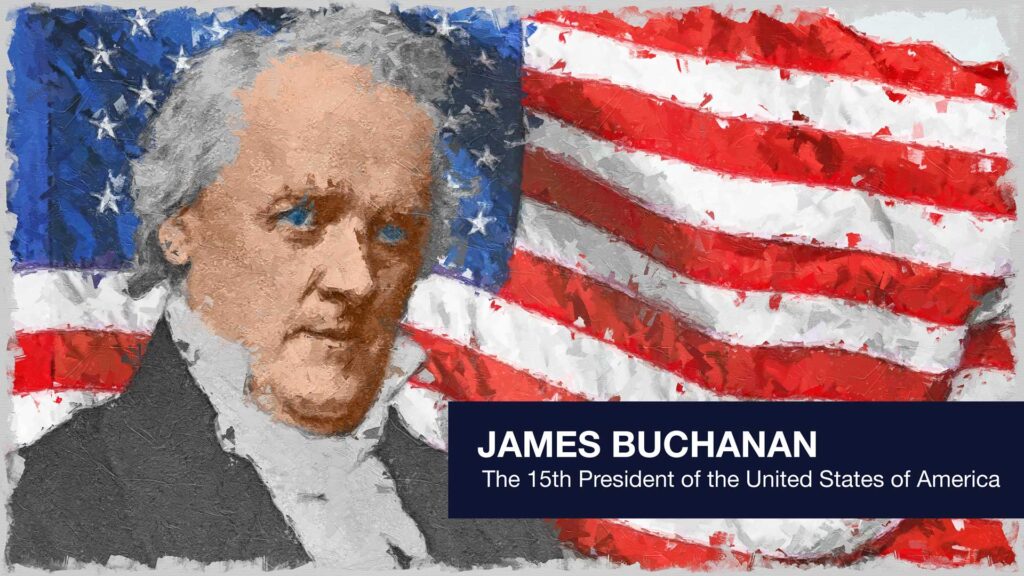 President James Buchanan in front of the stars and stripes.