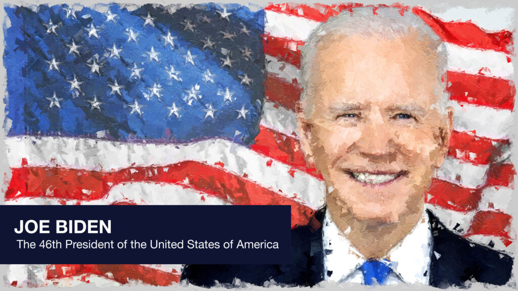 President Joe Biden in front of the stars and stripes.